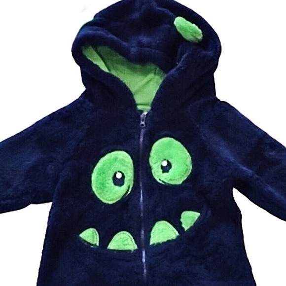 Infant / Toddler Full Zip Hoodie Monster Face Sherpa Sweatshirt Jacket 12months - Picture 2 of 8